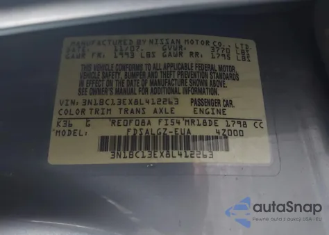 2008 Nissan Versa 1.8Sl z USA, uszkodzony, nr VIN 3N1BC13EX8L412263